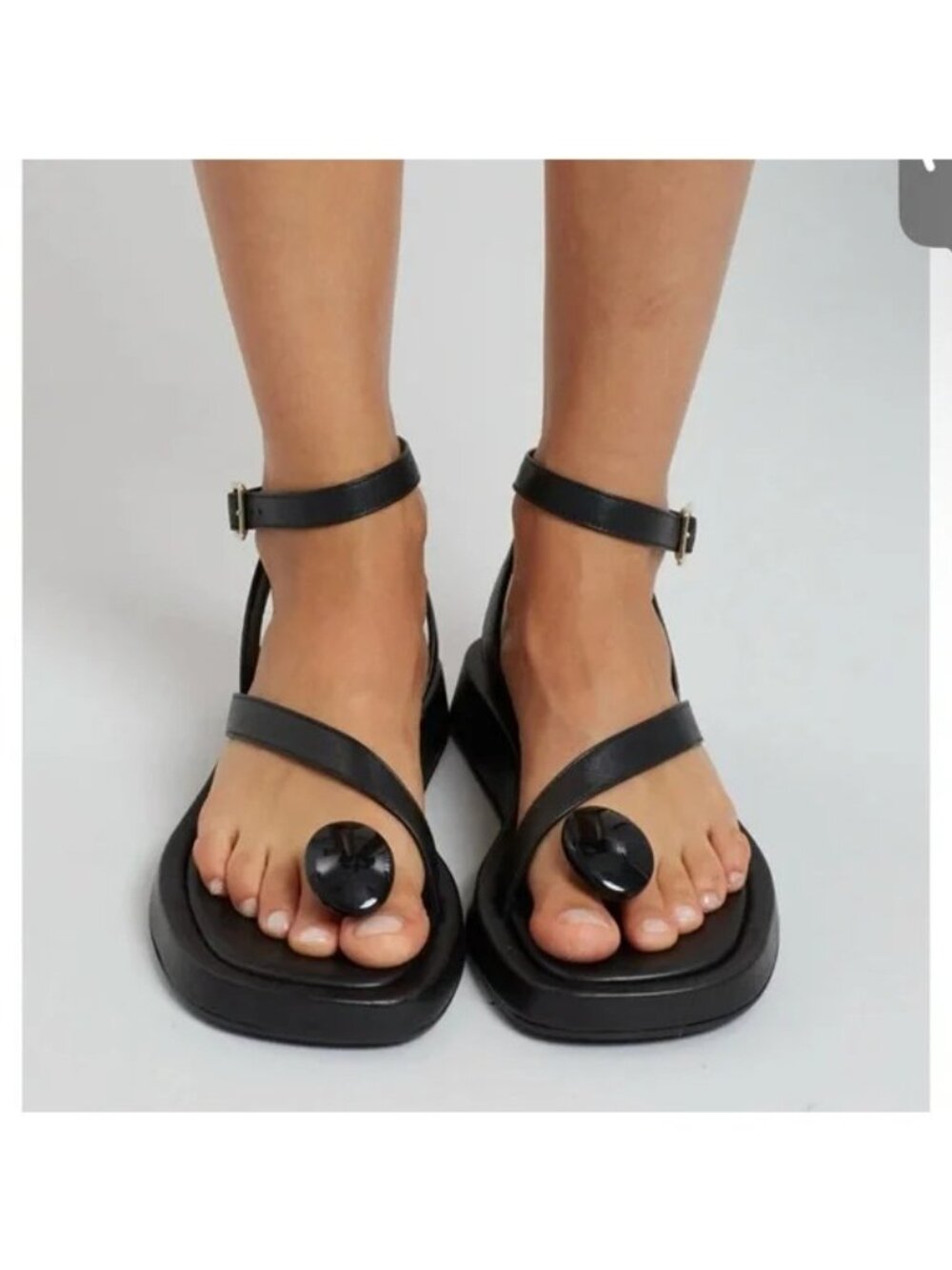 AS-IS GIA BORGHINI x RHW Plexi Gem Stone Toe Sandals in Black 39 Womens Leather